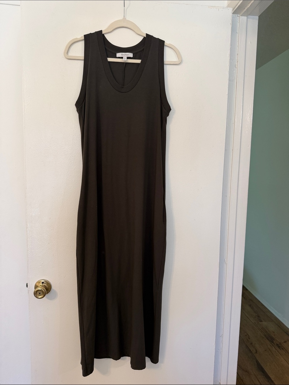 MaxMara Size Medium Olive Green Sleeveless Maxi Dress